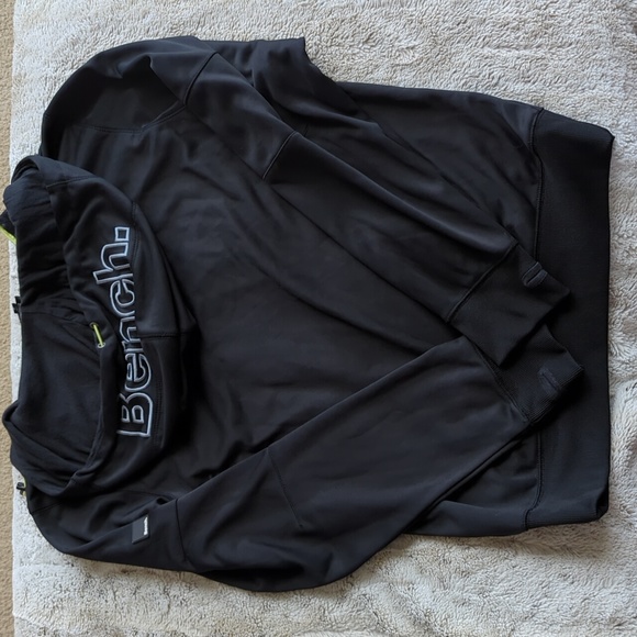 Bench. Longer Black Lime Green Full Zip Hooded Long Leave Sweatshirt Size M - Picture 7 of 7